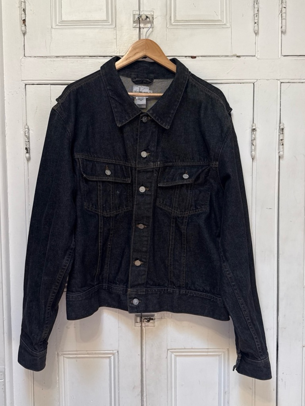 Calvin Klein Black Denim Jacket with Subtle Contrast Stitching
